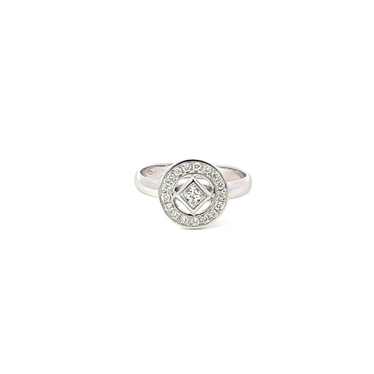 Lady's Ring w/ Princess-cut Diamond (.17 carat) & Side Diamonds 18K White Gold