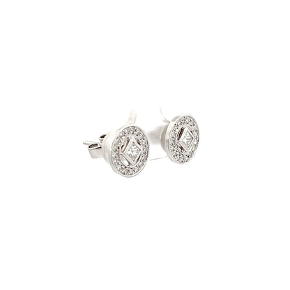 Earrings w/ Princess-cut Diamonds & Side Diamonds 18K White Gold