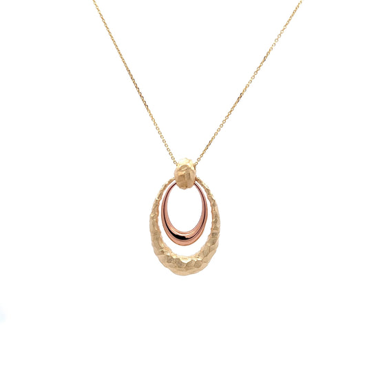 Adjustable Necklace w/ Oval Pendant 18K Yellow Gold & Rose Gold