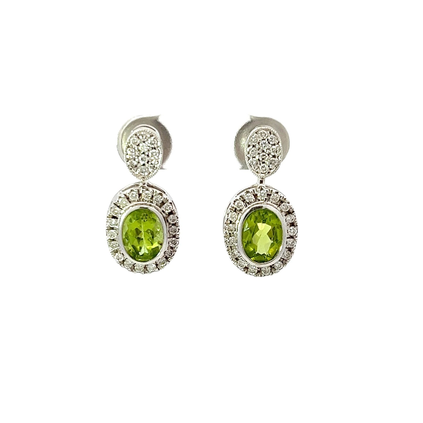 Earrings w/ Peridot & Diamonds 14K White Gold