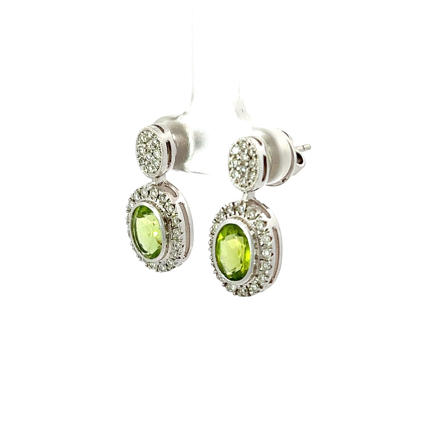 Earrings w/ Peridot & Diamonds 14K White Gold