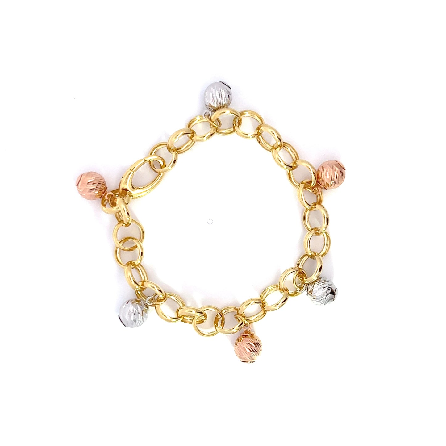 Bracelet Rolo w/ 6 Balls Charms 18K Tricolor