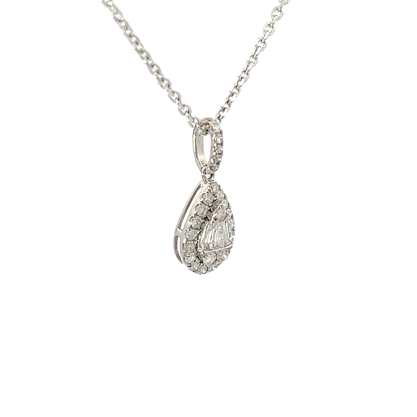 Pendant Tear Shape Diamonds w/ Side Diamonds 18K White Gold