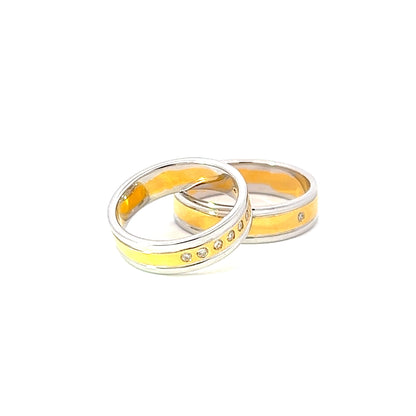 Ring Bands w/ Diamonds 18K Yellow Gold & White Gold