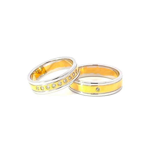 Ring Bands w/ Diamonds 18K Yellow Gold & White Gold