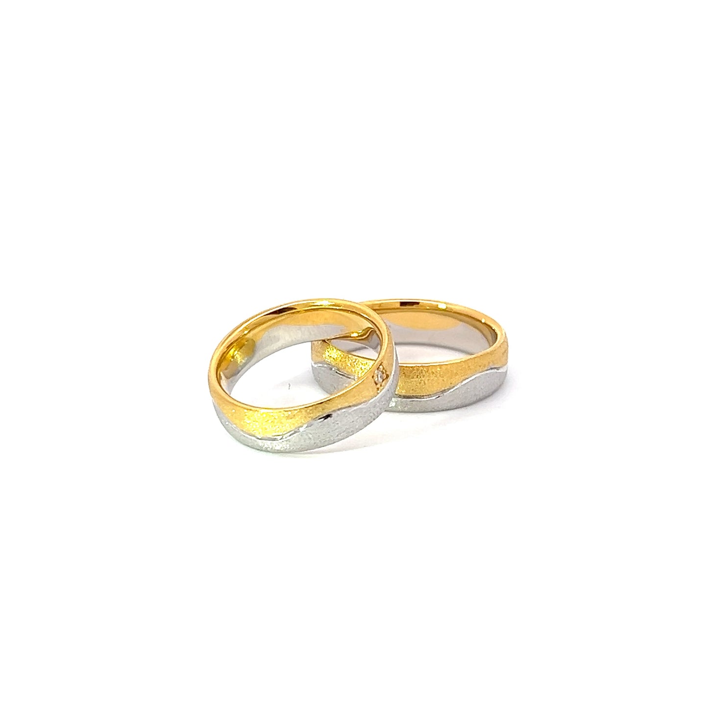 Ring Band w/ Diamond 18K Yellow Gold & White Gold