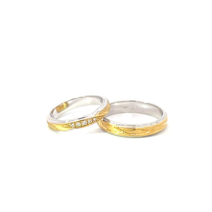 Ring Bands w/ Diamonds 18K Yellow Gold & White Gold