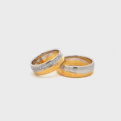 Ring Bands w/ Diamonds 18K Yellow Gold & White Gold