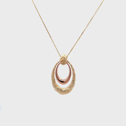 Adjustable Necklace w/ Oval Pendant 18K Yellow Gold & Rose Gold