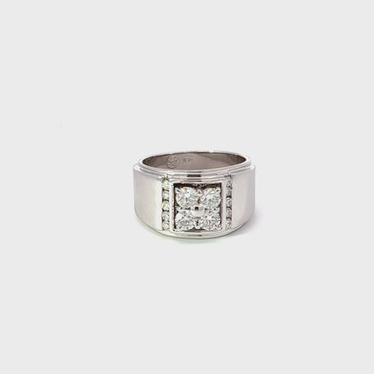 Men's Ring w/ Diamonds (.94 carat) & Side Diamonds 18K White Gold