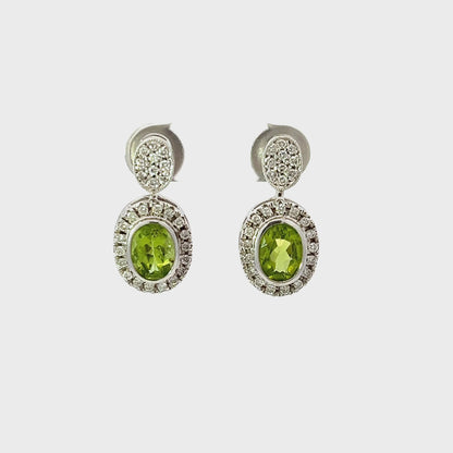 Earrings w/ Peridot & Diamonds 14K White Gold